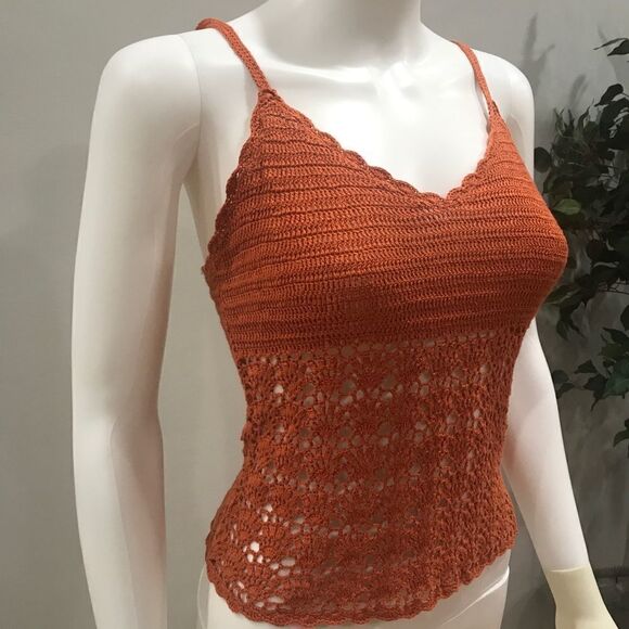 Crocheted Knitted Top, Orange, Ann Tjan for Kenar, Size L (Medium fit) - Picture 3 of 6